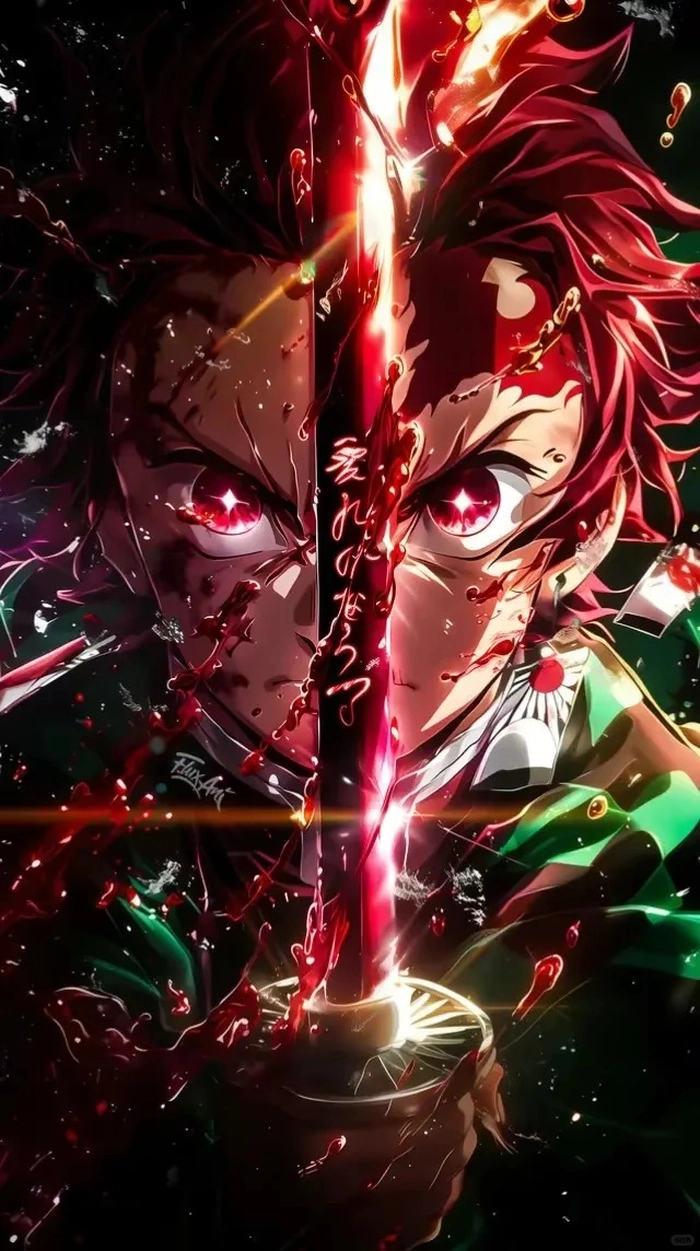 Ảnh Tanjiro cầm kiếm giữa trận mưa