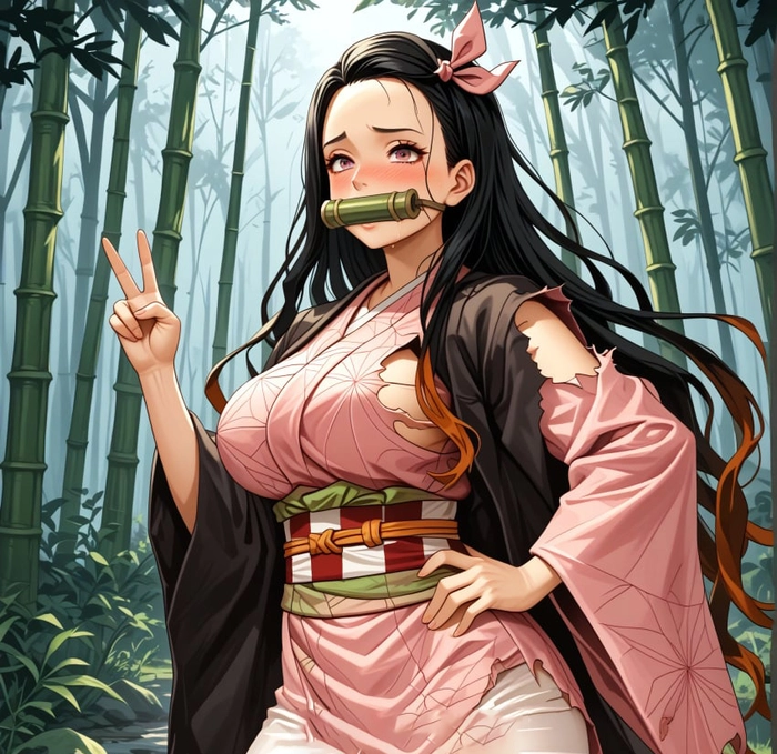 Ảnh anime Nezuko cute trong khung cảnh cổ trang