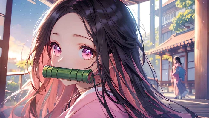 Hình Nezuko 4K nền tím mộng mơ