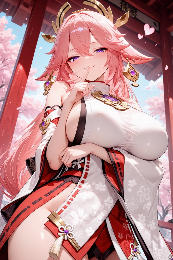 Hình ảnh Yae Miko giữa đền Narukami