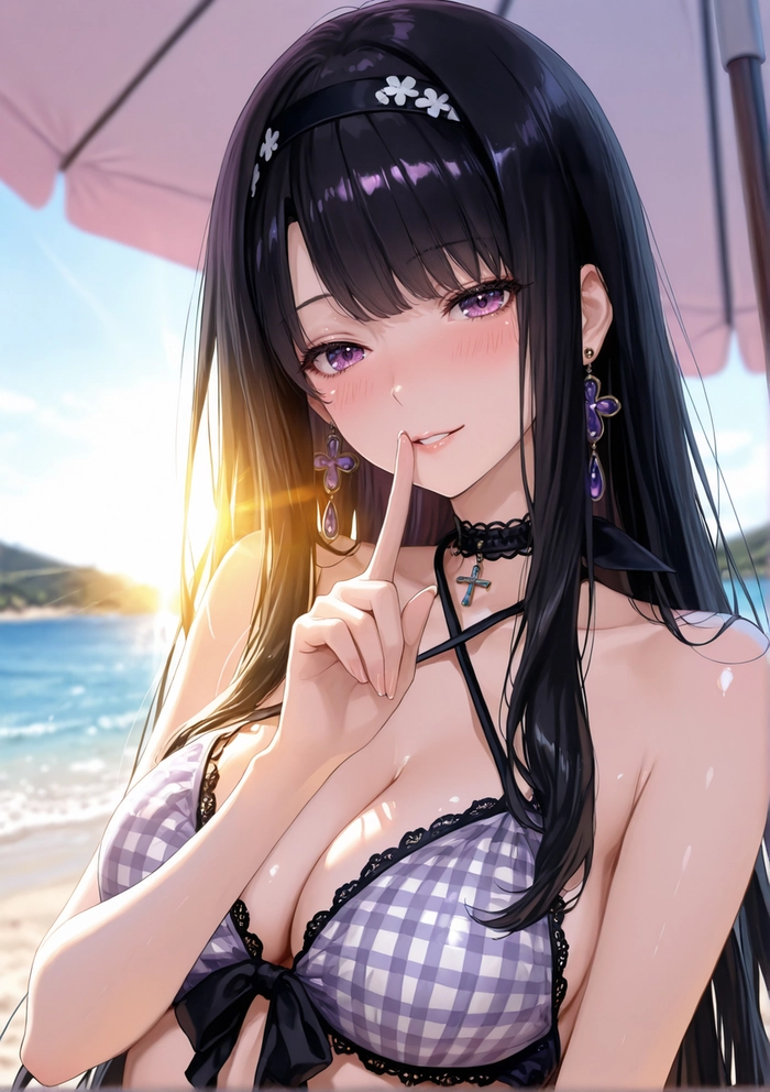 Hình ảnh anime cute con gái trong khung cảnh hoàng hôn
