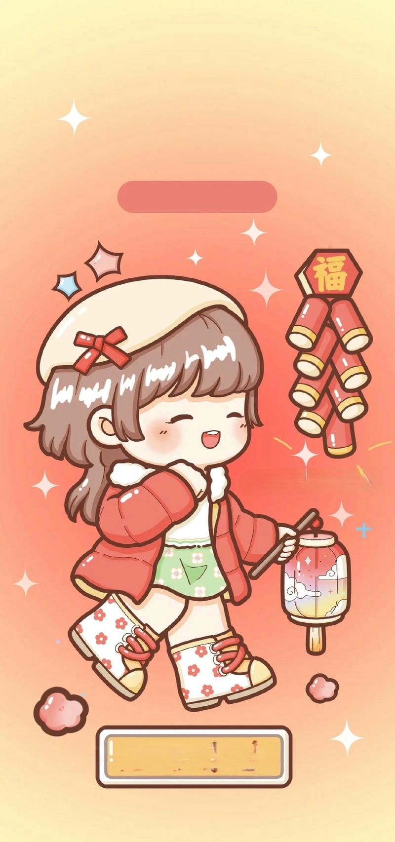 Hình nền Tết cute tông đỏ vàng