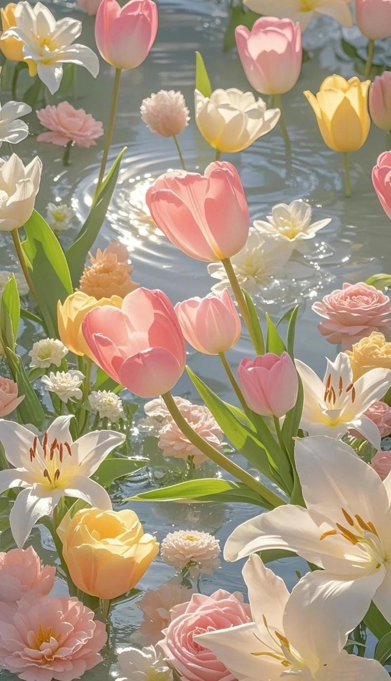 Hình nền hoa Tulip chibi dễ thương