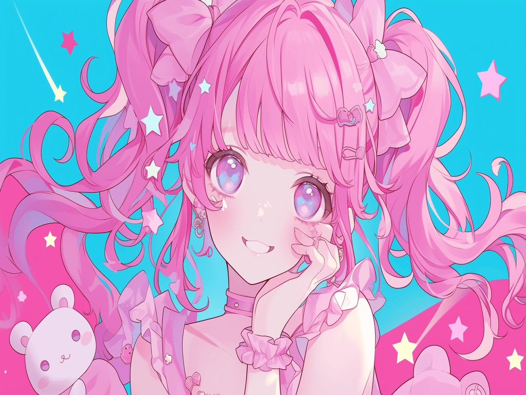 Hình nền màu hồng anime cute cho PC