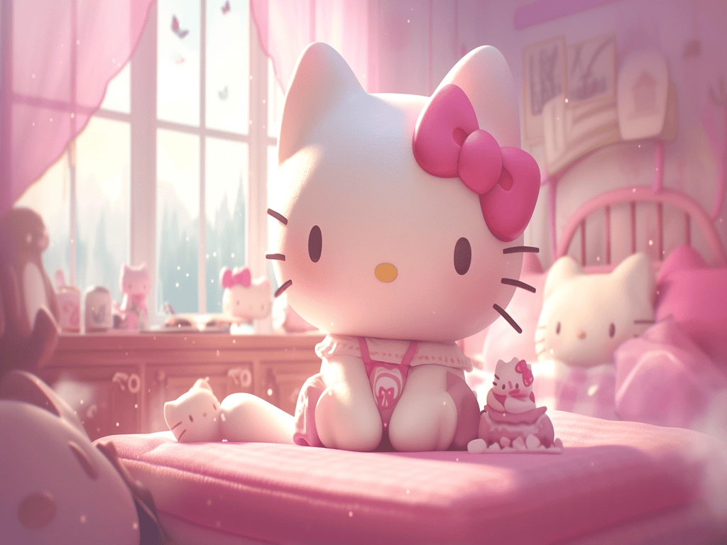 Hình nền máy tính anime màu hồng dễ thương