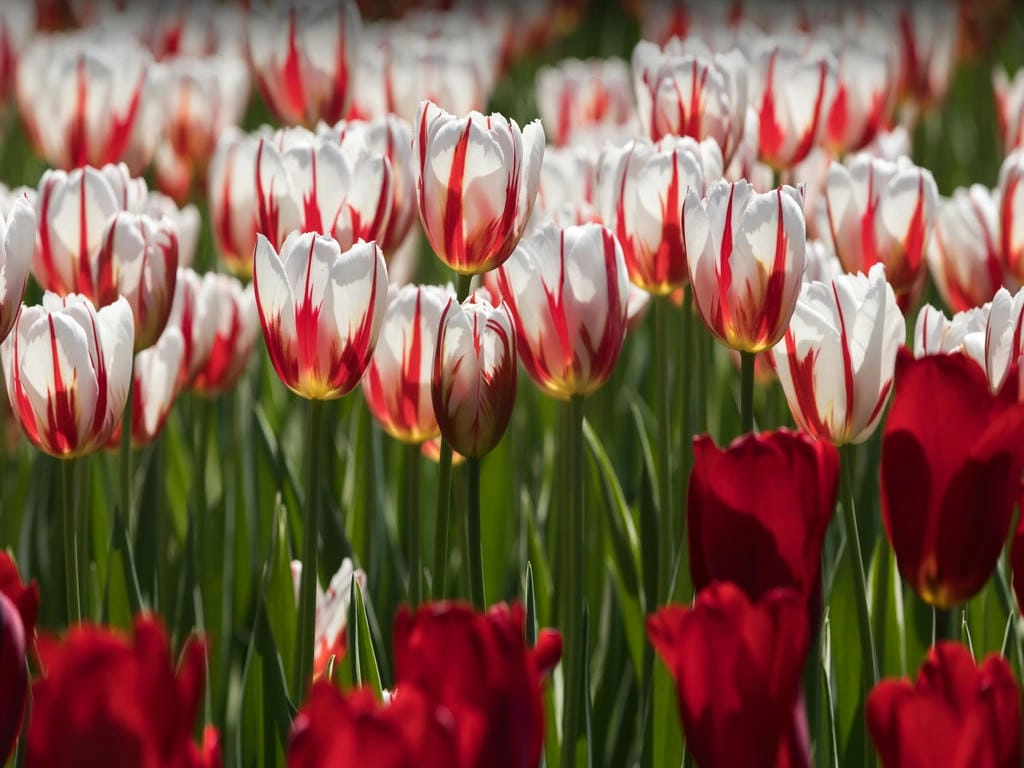 Hình nền máy tính hoa Tulip trắng đỏ dễ thương
