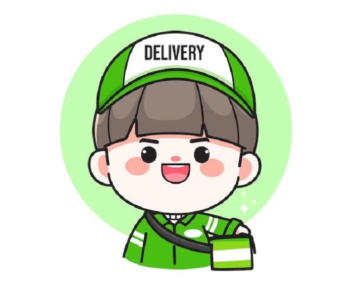 Shipper chibi mặc đồng phục Grab