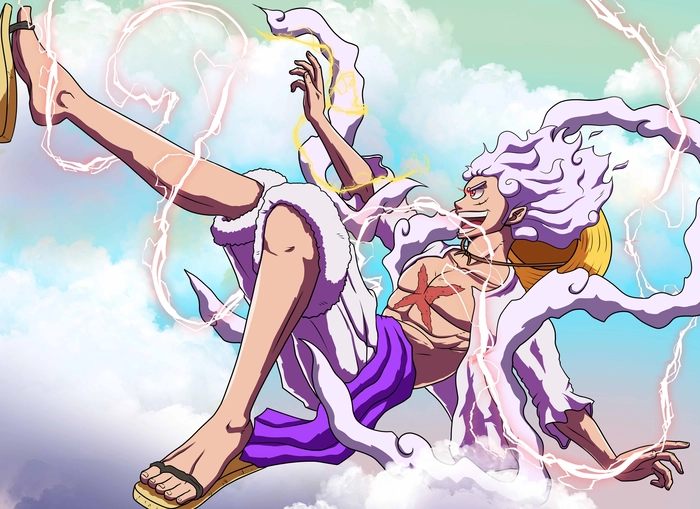 Ảnh anime Luffy Gear 5 chiến đấu