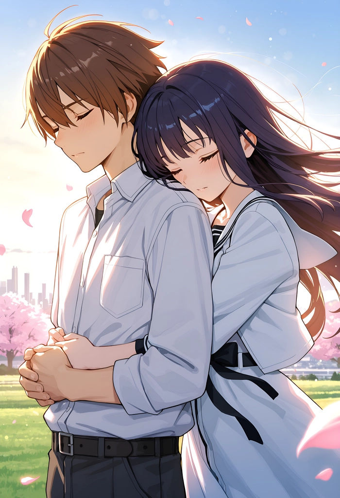 Ảnh anime cặp đôi học sinh hạnh phúc