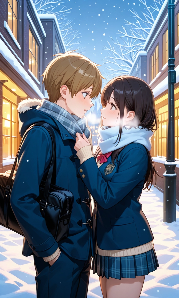 Ảnh anime cặp đôi học sinh mùa đông