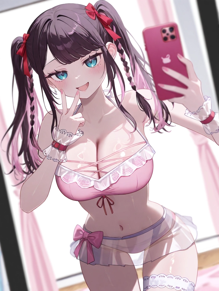 Ảnh anime chụp hình trước gương dễ thương