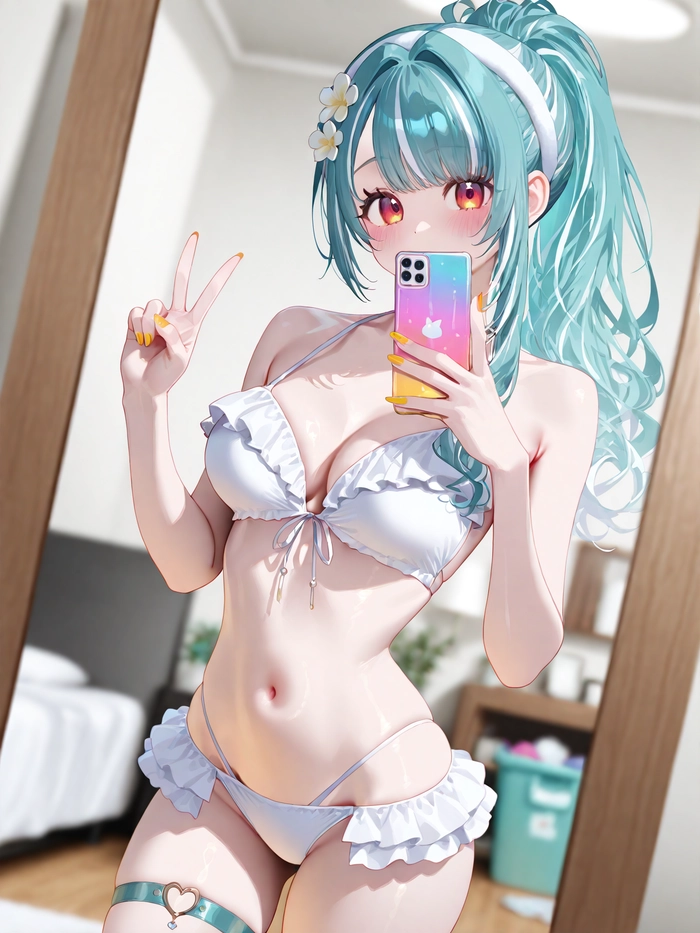 Ảnh anime chụp trước gương che mặt nữ đẹp