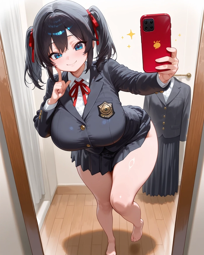 Ảnh anime chụp trước gương che mắt nữ