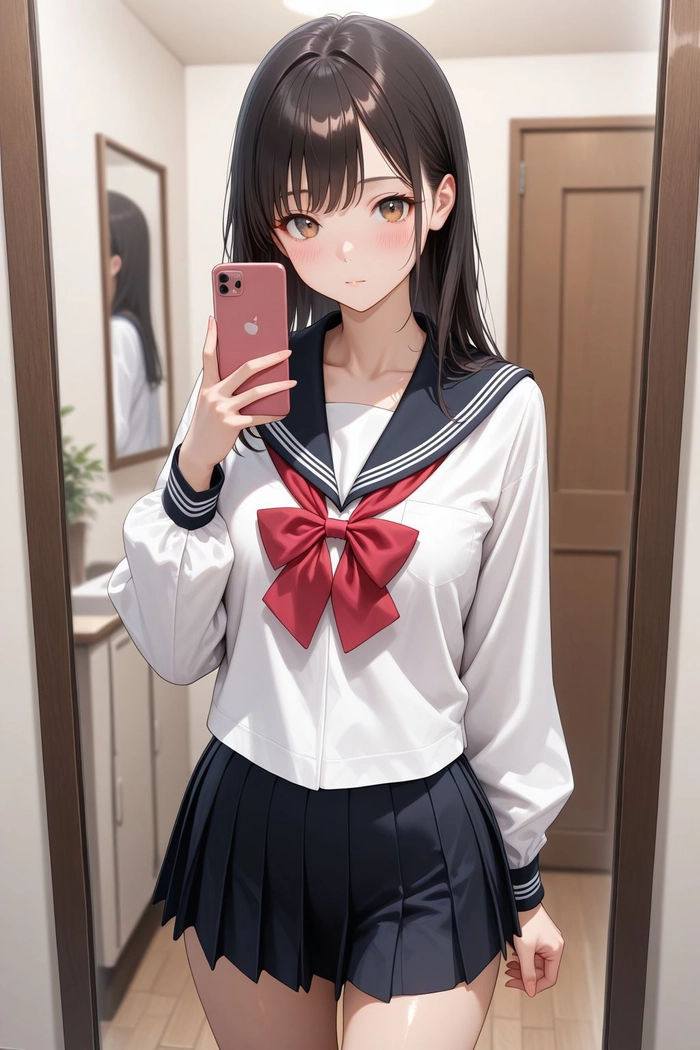 Ảnh anime chụp trước gương nữ sinh
