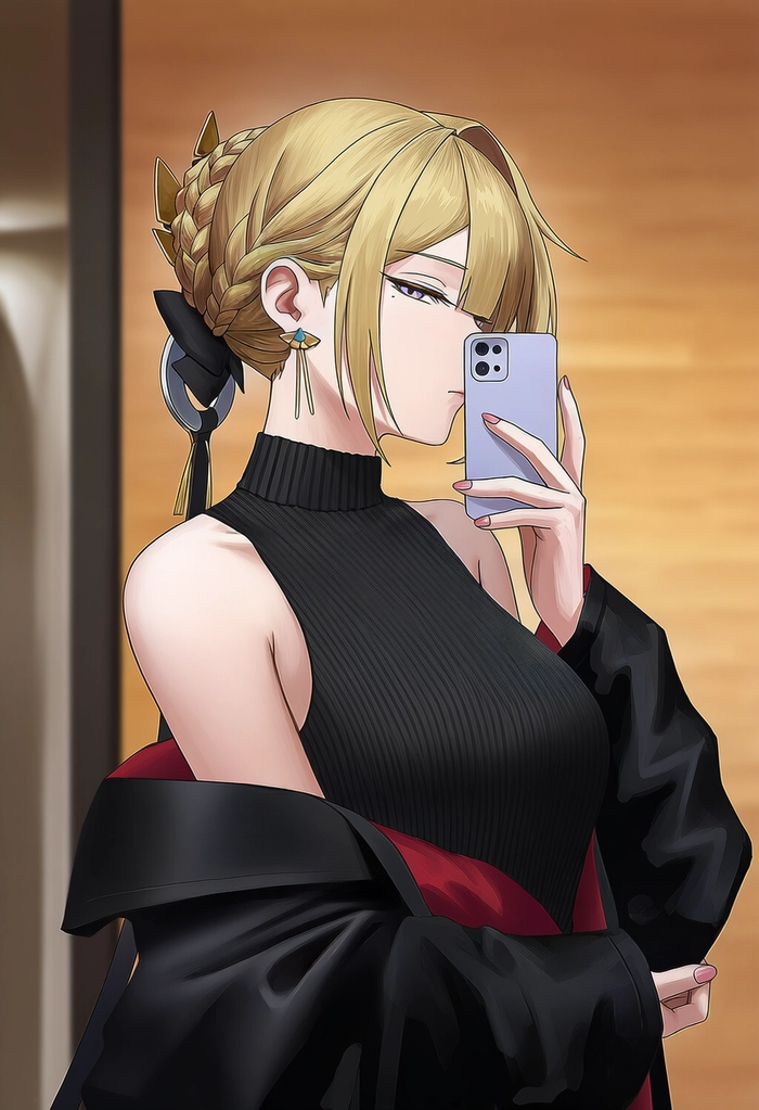 Ảnh anime chụp trước gương phong cách
