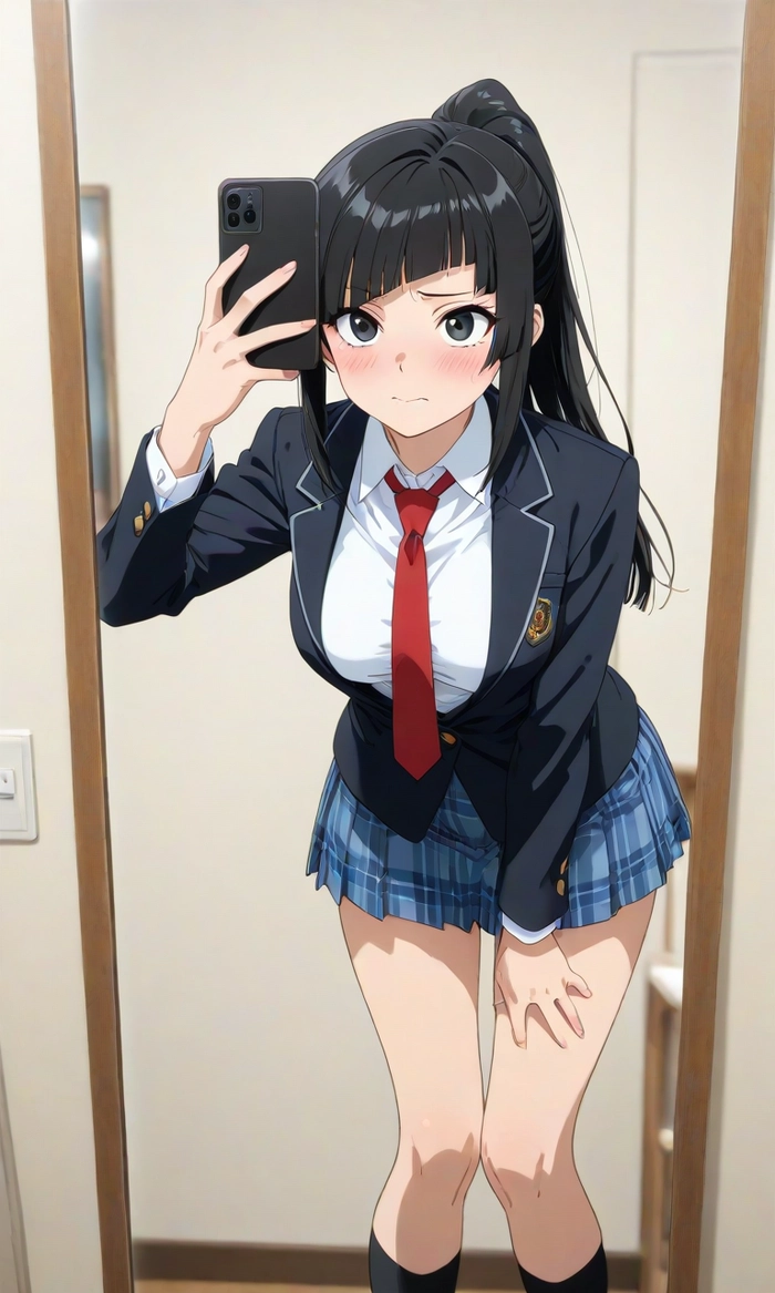 Ảnh anime chụp trước gương thần thái