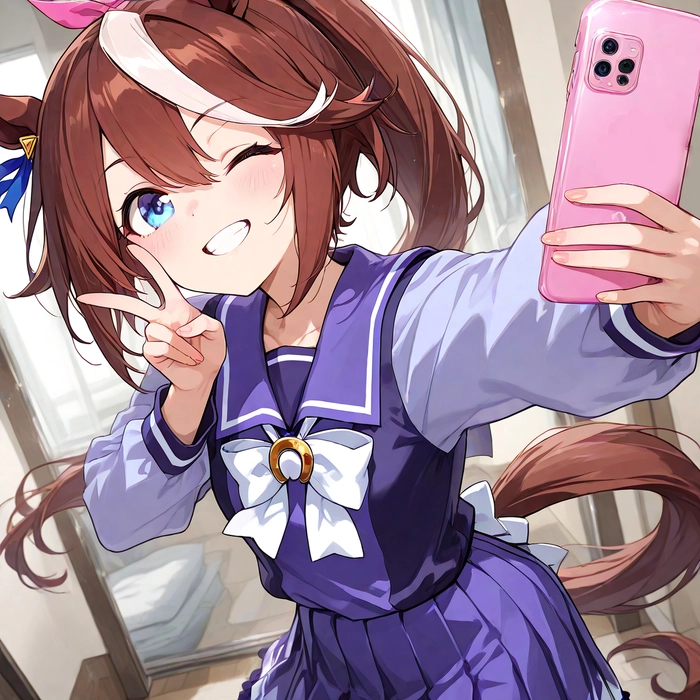Ảnh anime chụp trước gương với điện thoại