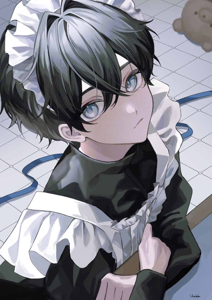 Ảnh anime nam mặc đồ hầu gái tạo dáng hút mắt