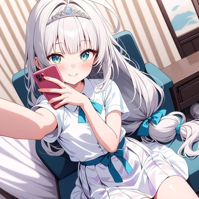 Ảnh chụp trước gương che mắt nữ anime