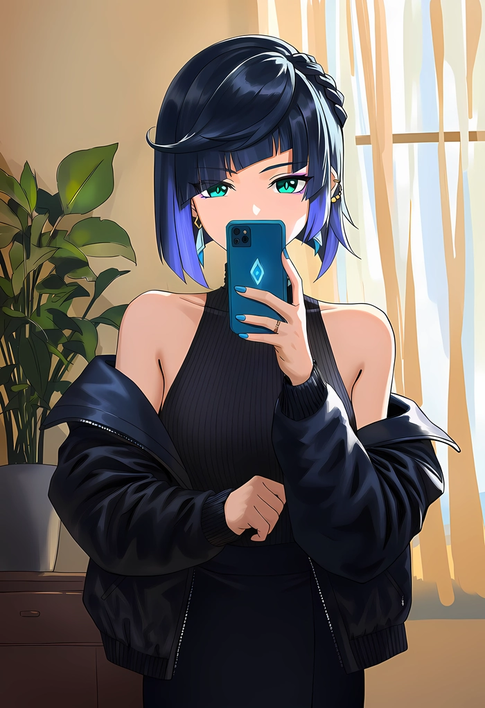 Ảnh chụp trước gương che mặt nữ đẹp anime