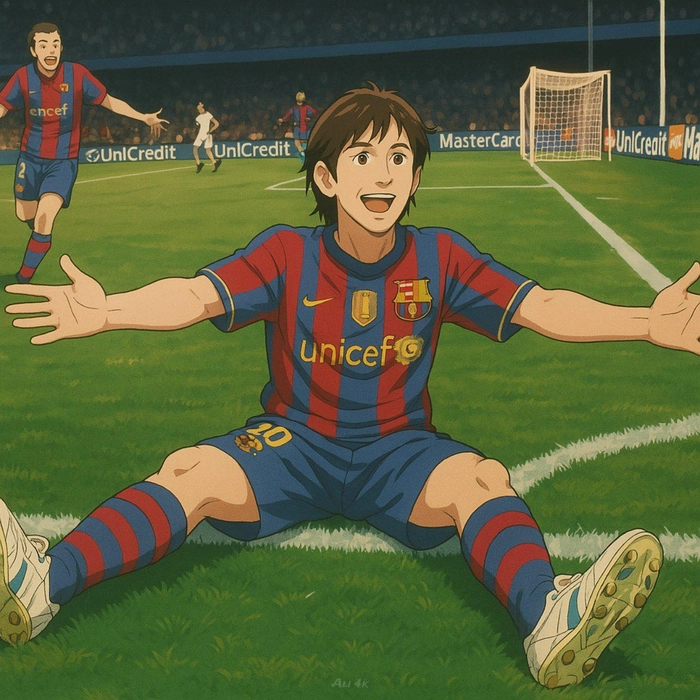Hình Messi chibi trong màu áo Barcelona