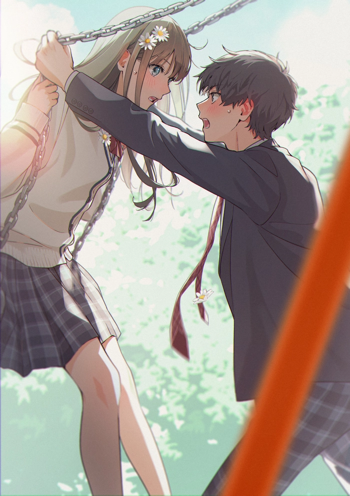Hình ảnh anime cặp đôi học sinh lãng mạn