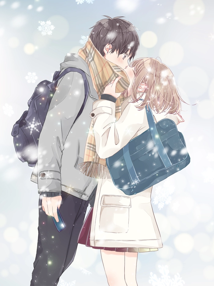 Hình anime cặp đôi học sinh hôn môi