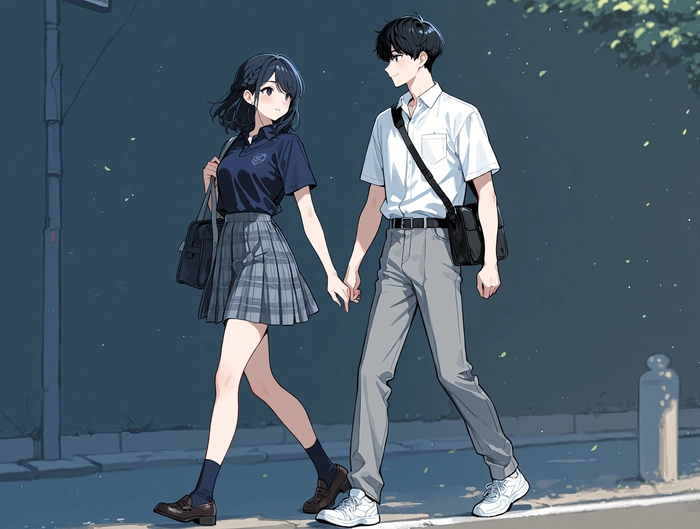 Hình anime cặp đôi học sinh nắm tay