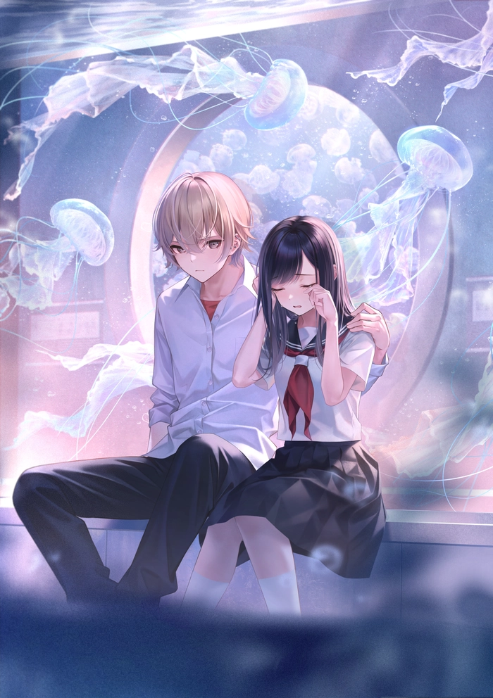 Hình anime cặp đôi học sinh ngồi cạnh nhau
