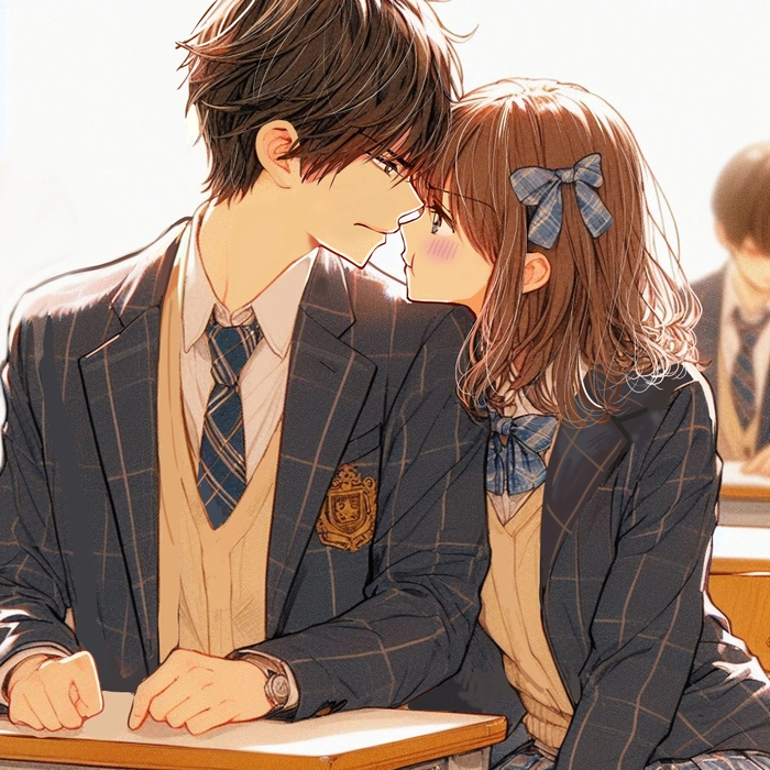 Hình anime cặp đôi học sinh trong lớp