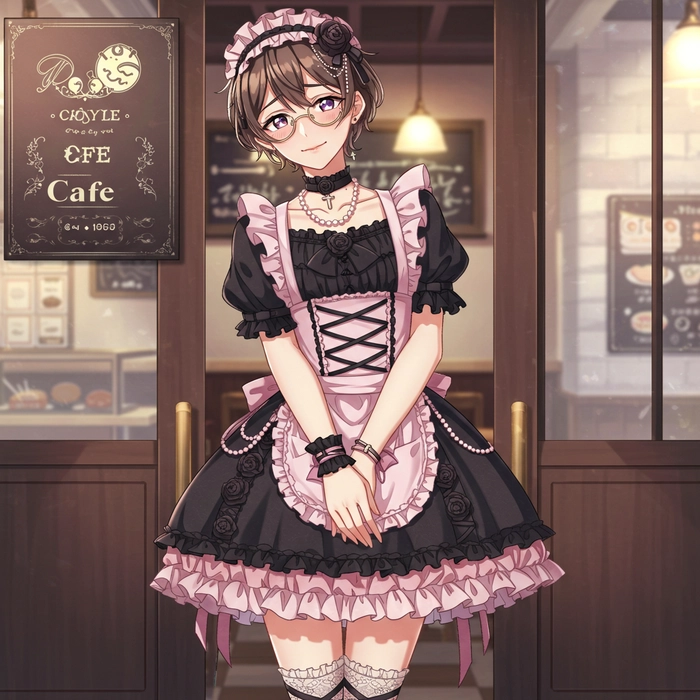 Hình anime nam mặc váy hầu gái tạo dáng đẹp