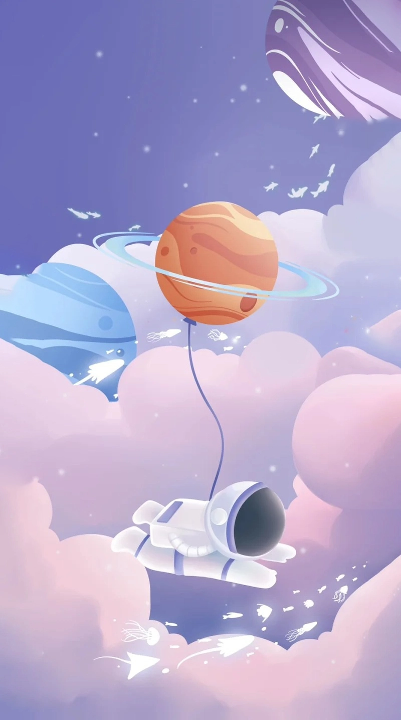 Hình nền phi hành gia cute màu hồng