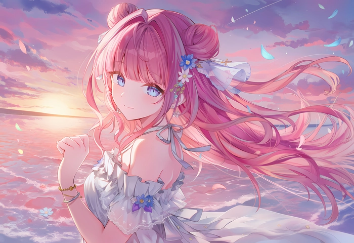 Anime nữ tóc hồng cute đầy ngọt ngào