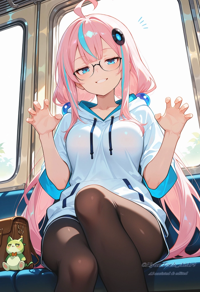 Anime nữ tóc hồng đeo kính dễ thương