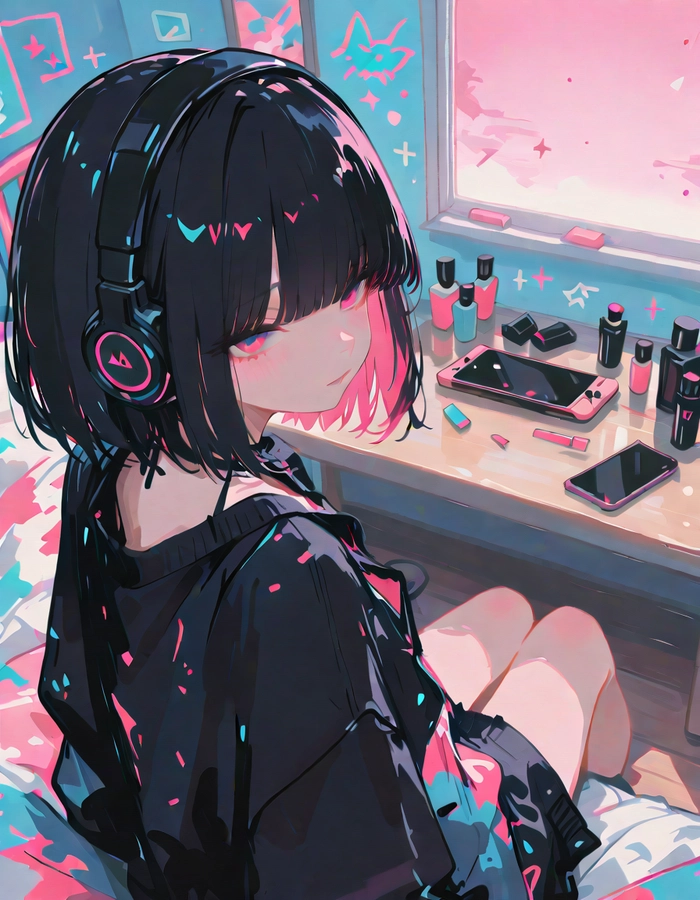 Anime nữ tóc ngắn cute trong tạo hình đáng yêu