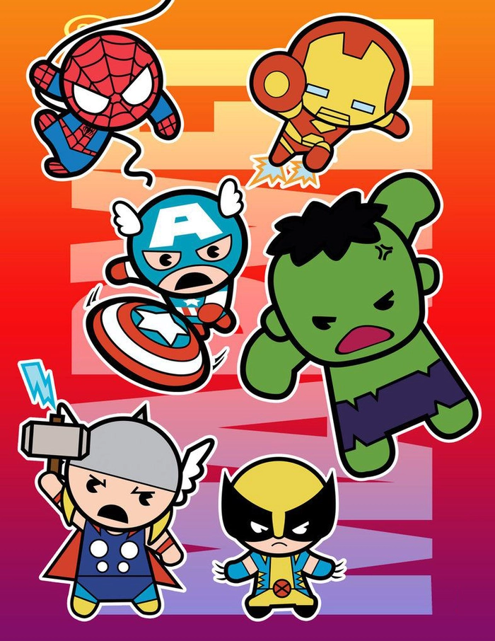 Hình Siêu Anh Hùng Marvel chibi dễ thương rực rỡ