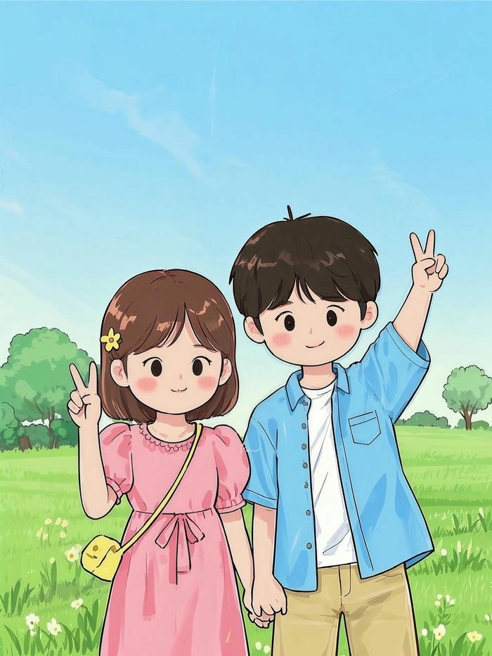 Hình ảnh cặp đôi hoạt hình dễ thương tình tứ