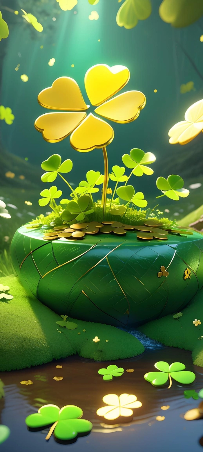 Hình nền cỏ 4 lá 3D xanh mát
