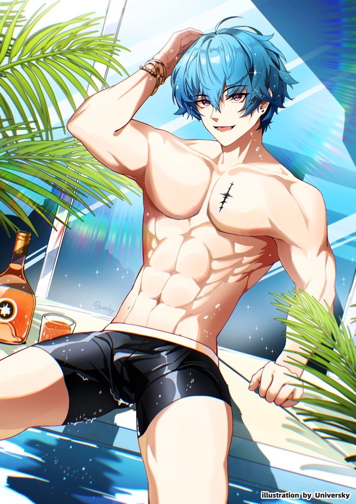 Ảnh anime boy tóc xanh dương cá tính