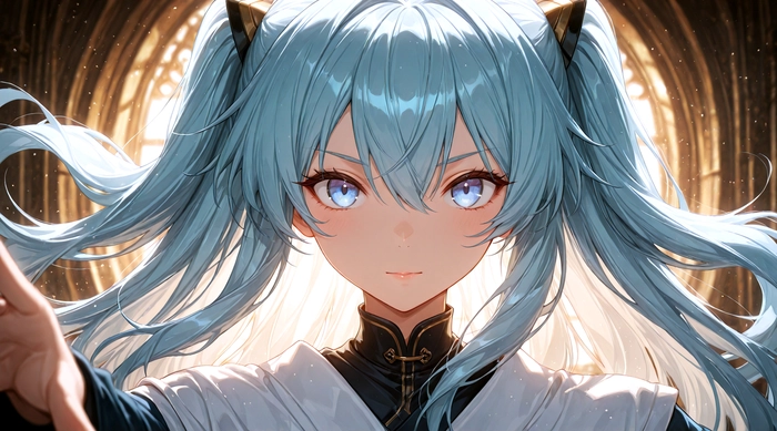 Ảnh anime girl tóc xanh dương dễ thương ngây thơ