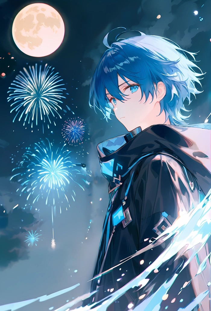 Ảnh anime nam tóc xanh dương ngầu