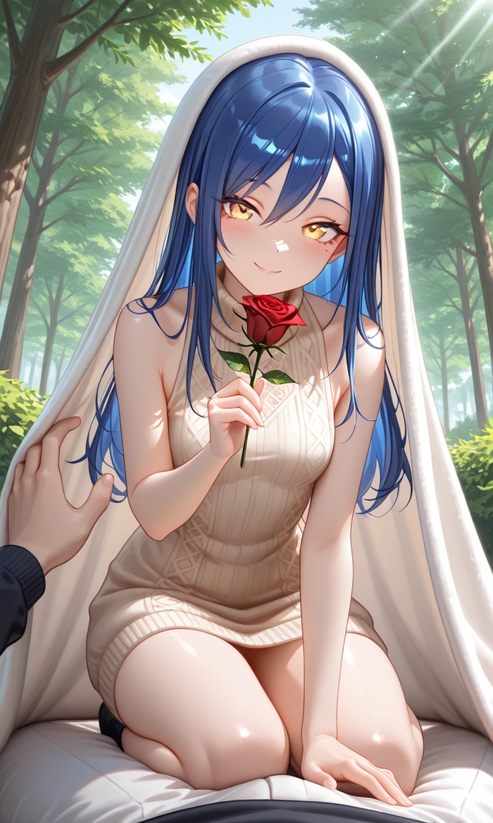 Ảnh anime nữ tóc xanh dương trong khung cảnh đẹp