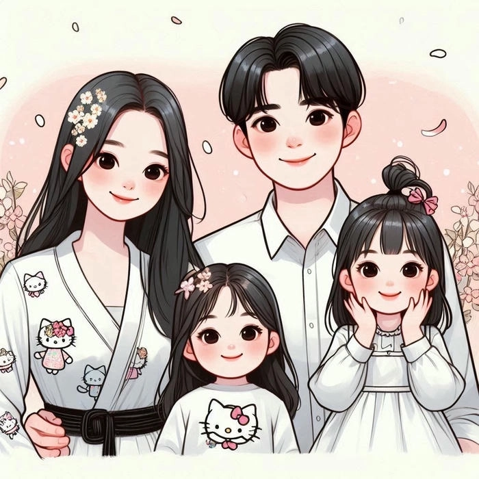 Ảnh chibi gia đình 4 người không đầu cute
