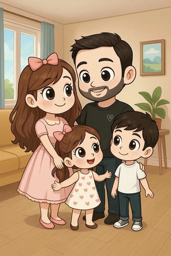 Ảnh chibi gia đình 4 người không đầu độc đáo