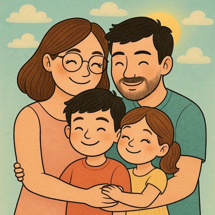 Ảnh chibi gia đình 4 người ngộ nghĩnh