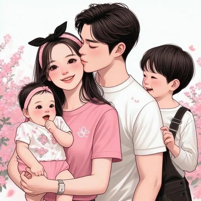 Ảnh gia đình 4 người anime dễ thương
