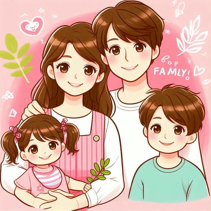 Ảnh gia đình 4 người anime ngọt ngào