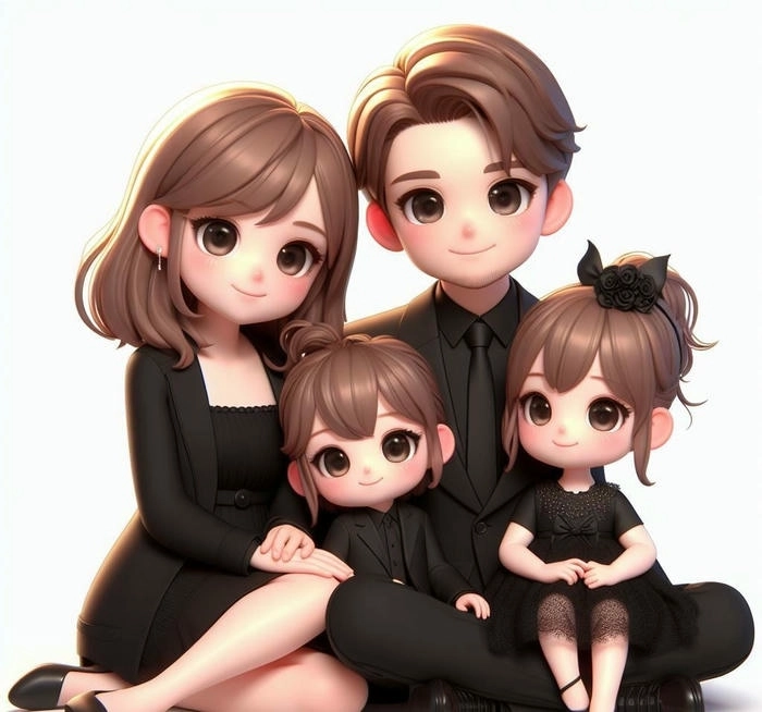 Ảnh gia đình 4 người hoạt hình cute