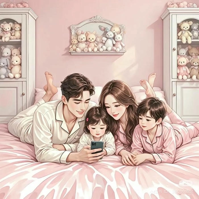 Ảnh gia đình 5 người hoạt hình dễ thương
