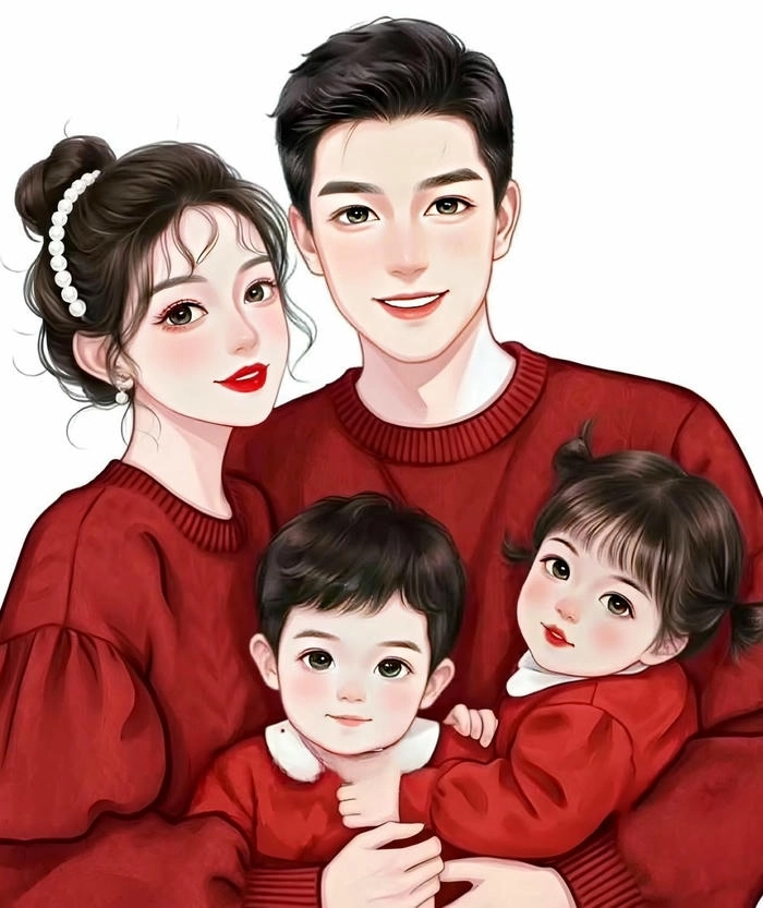 Ảnh gia đình 6 người anime đáng yêu
